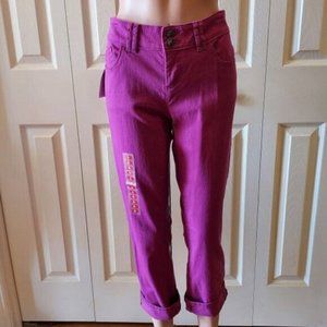 Elle Raspberry Roll Cuff or Straight Crop Jeans Size 6 NWT
